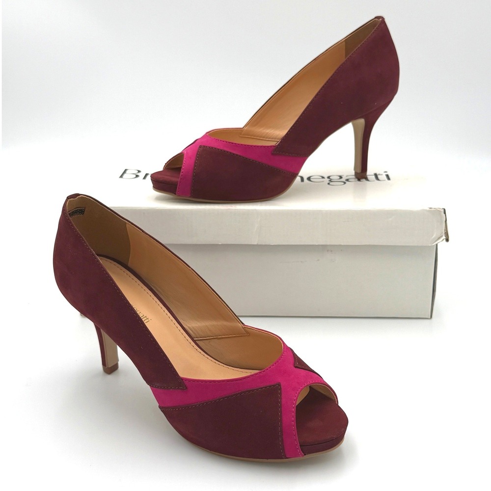 Bruno Menegatti Angie Peep Toe Pump Burgundy Pink Nubuck Leather Heels Size 6